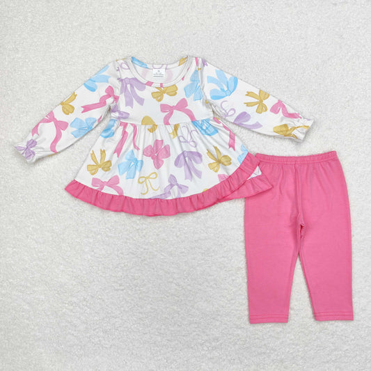 Baby Girl Colorful Bows Ruffle Tunic Pink Legging Set