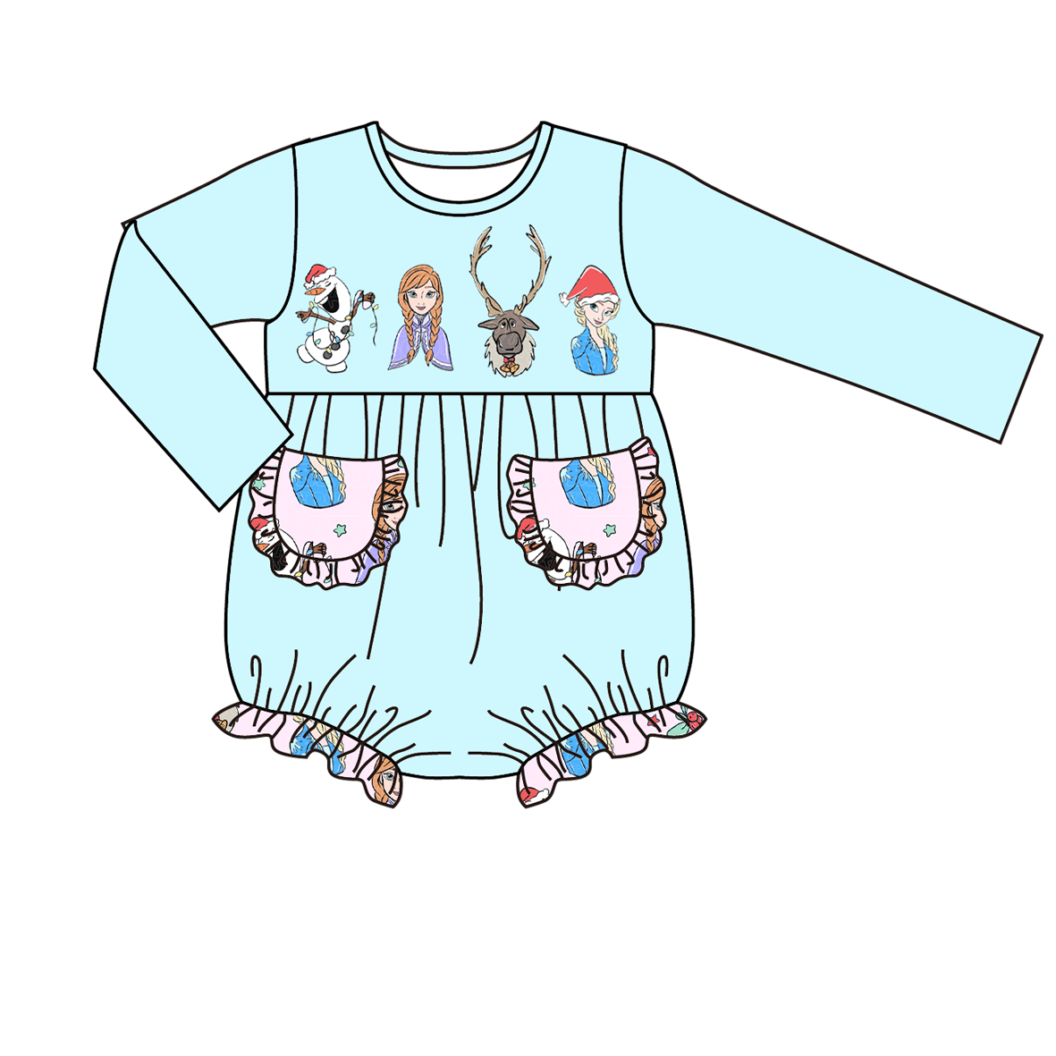 Baby  Girl Christmas Cartoon Blue Bubble Romper