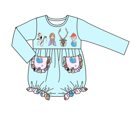 Baby  Girl Christmas Cartoon Blue Bubble Romper