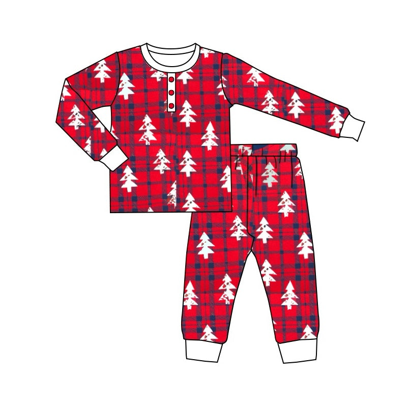 Baby Girl Long Sleeves Christmas Tree Plaid Shirt Pants Set