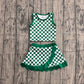( No moq ) Baby Girls Kids Green Checked Tops Scallop Skirt Shorts Yoga Active Set Clothes