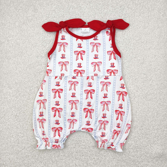 Baby Girl Infant July 4th Bows Hats Bubble Romper RTS