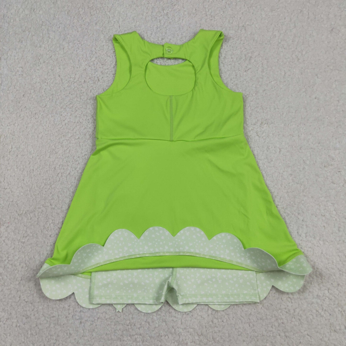Baby Girls Sleeveless Bows Yoga Shorts Ruffle Knee Length Green Dress Scallop Clothes RTS
