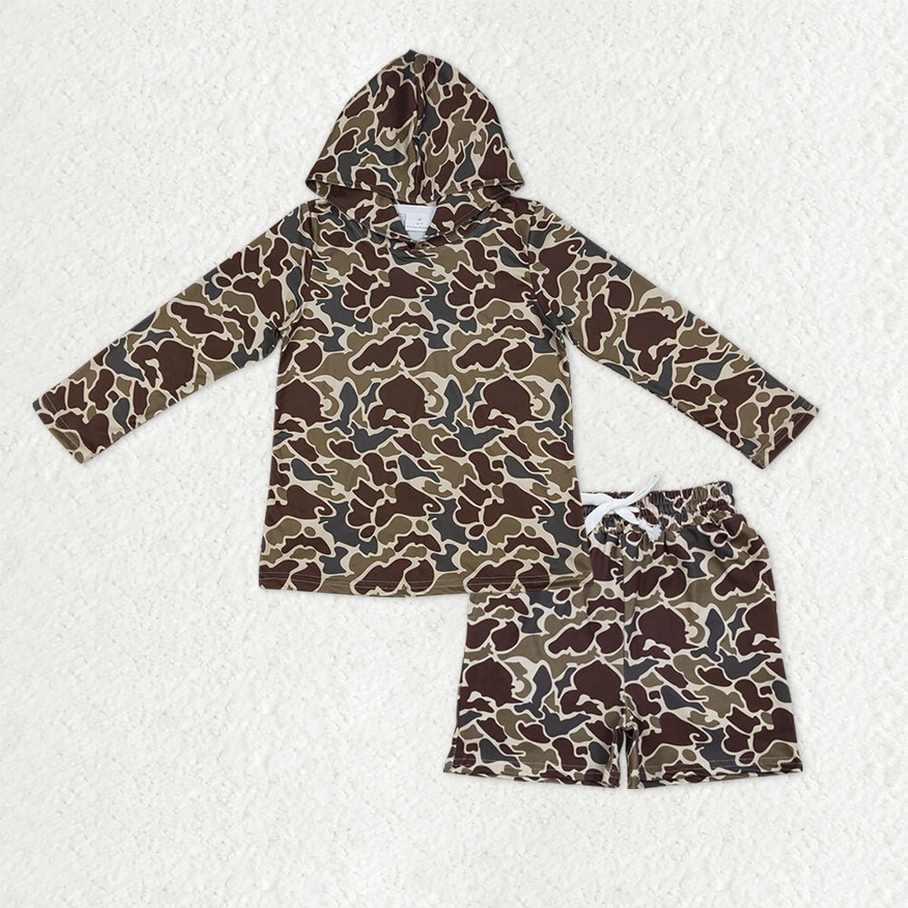 Baby Boys Kids Long Sleeves Camo Hoodie Pullover Pockets Shorts Clothes Set RTS