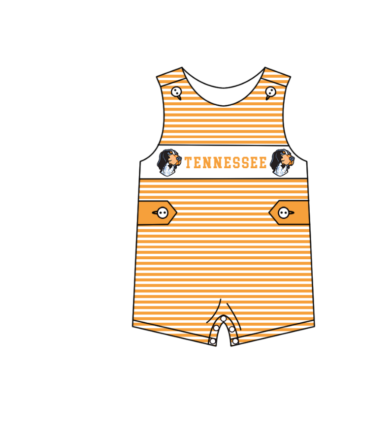 ( Moq 5 ) Baby Boys Kids Sleeveless Dogs Orange Stripes Team Summer Romper