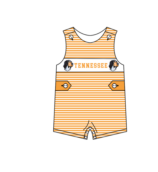 ( Moq 5 ) Baby Boys Kids Sleeveless Dogs Orange Stripes Team Summer Romper