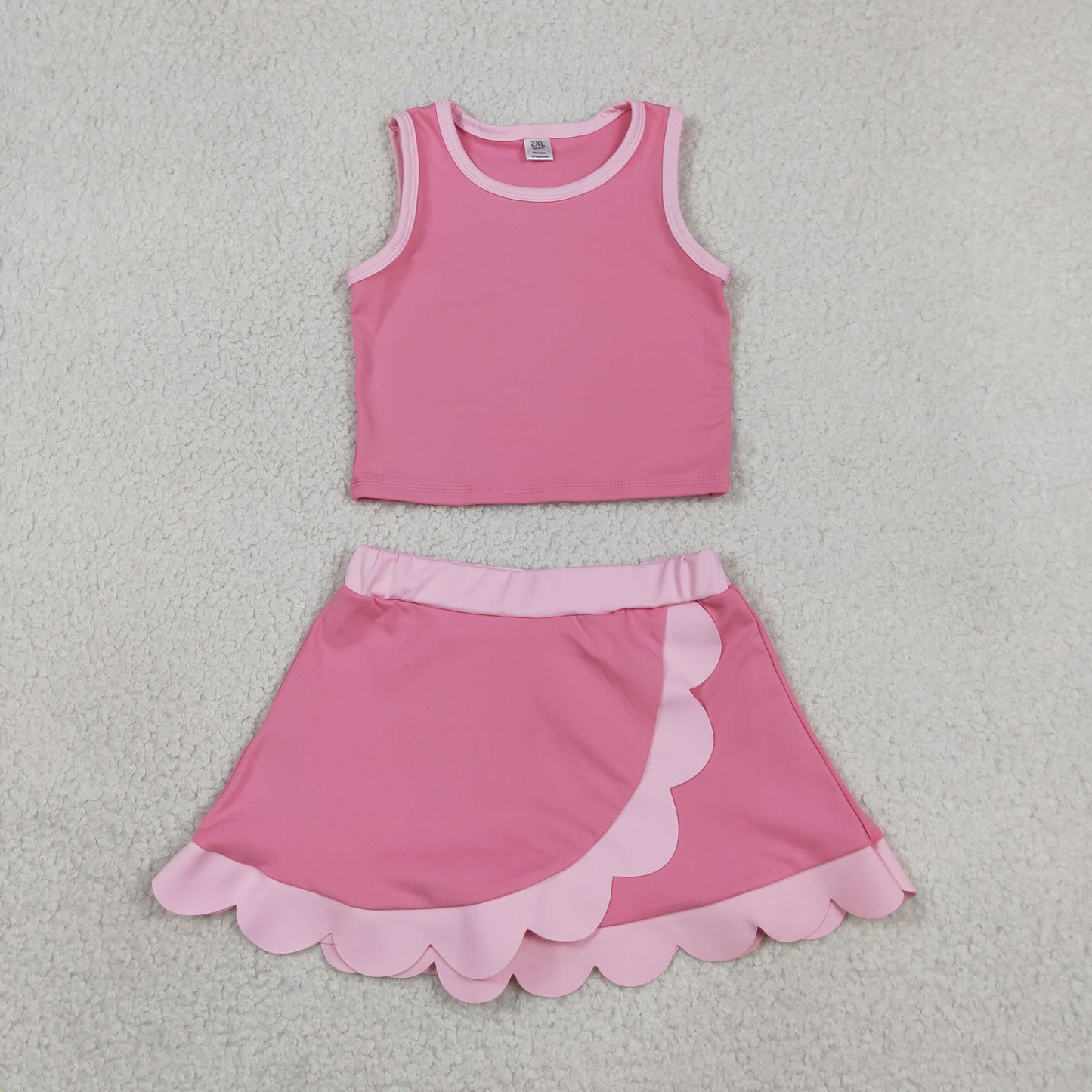 Baby Girls Kids Shirt Scallop Skirt Shorts Yoga Active Pink Set Clothes RTS