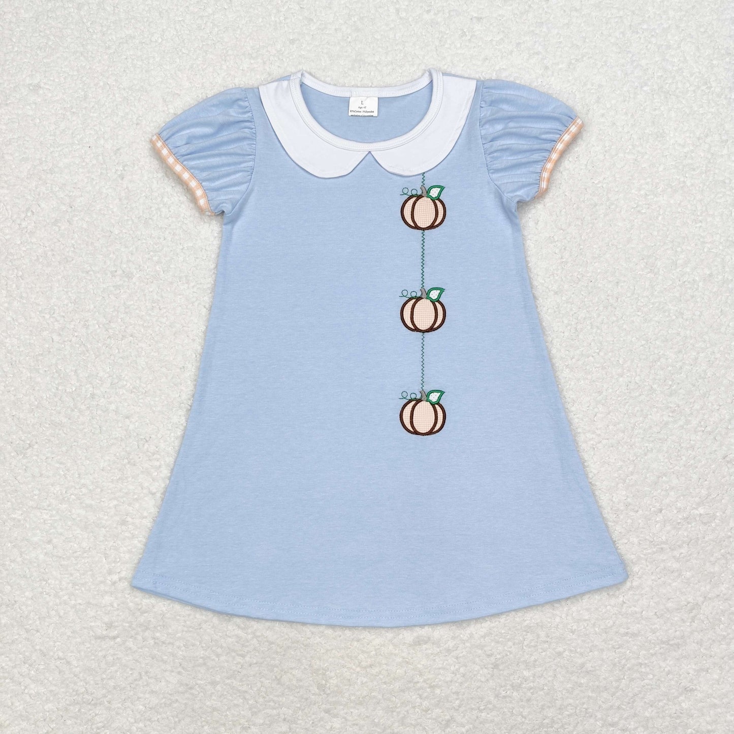 Baby Girl Short Sleeves Embroidery Pumpkin Blue Dress