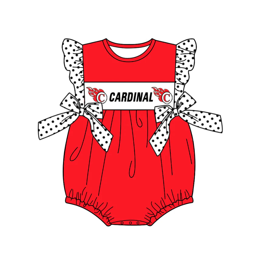 Baby Girl Short Sleeves Team Bows Bubble Red Romper ( Moq 5 )