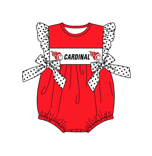 Baby Girl Short Sleeves Team Bows Bubble Red Romper ( Moq 5 )