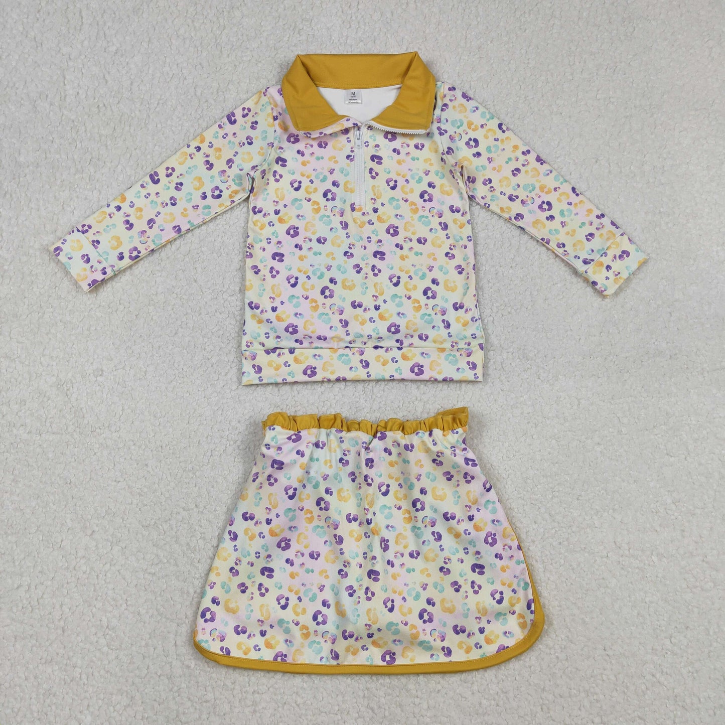 Baby Girls Kids Leopard Zipper Tops Shorts Skirt Skort Mardi Gras Yoga Active Set RTS