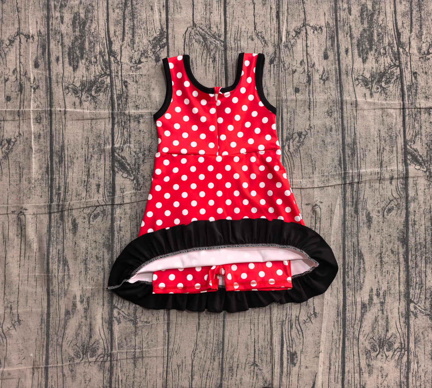 ( No moq ) Preorder Baby Girls Kids Sleeveless Shorts Dots Red Dress Yoga Active Scallop Clothes