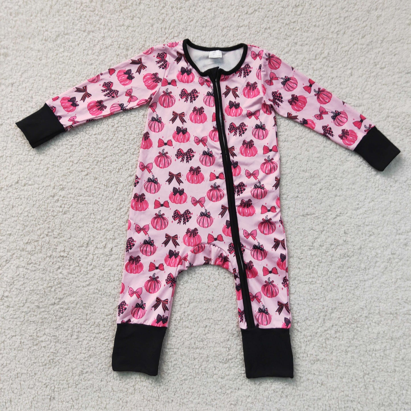 Baby Girls Infant Pumpkins Bows Zipper Footie Sleeper Romper Fall Clothes RTS