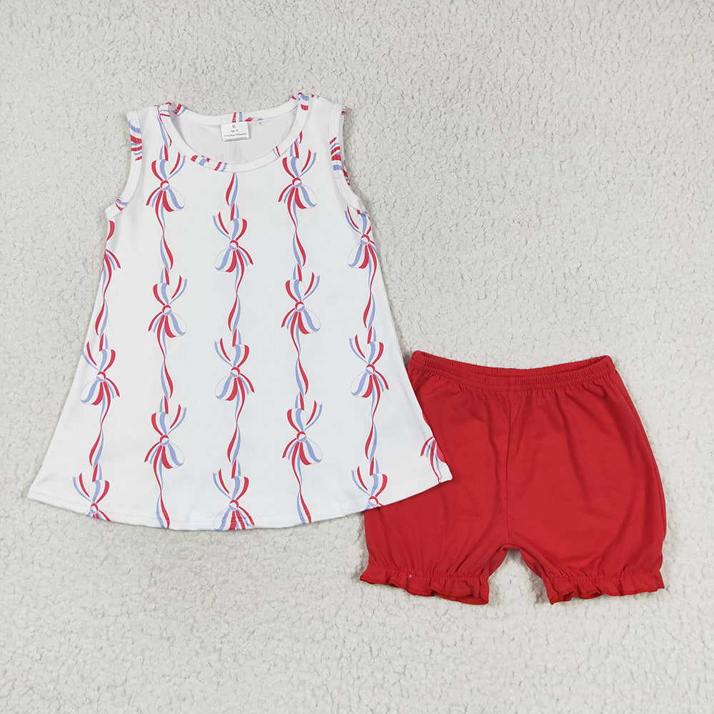 Baby Girl Sleeveless 4th Of July Bows Sibling Romper Dress Set