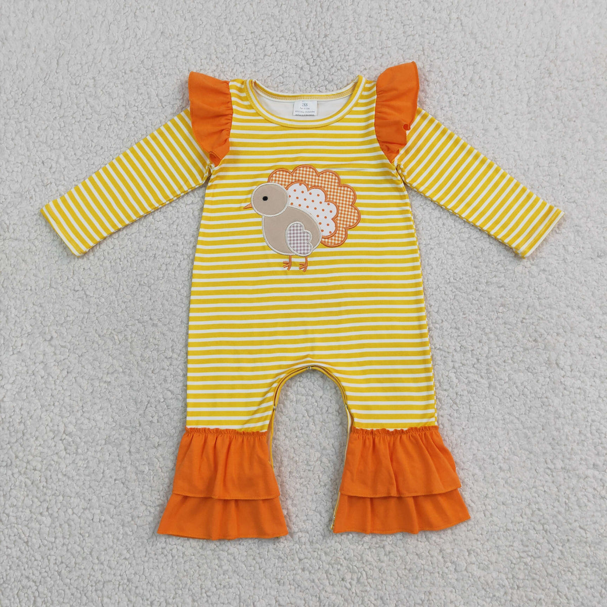 Baby Girl Kids Embroidery turkey Stripes Thanksgiving Romper Clothes RTS