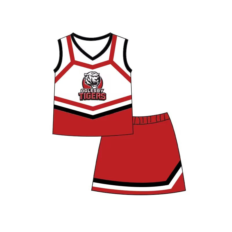 baby girl sleeveless tiger shirt red skirts team set