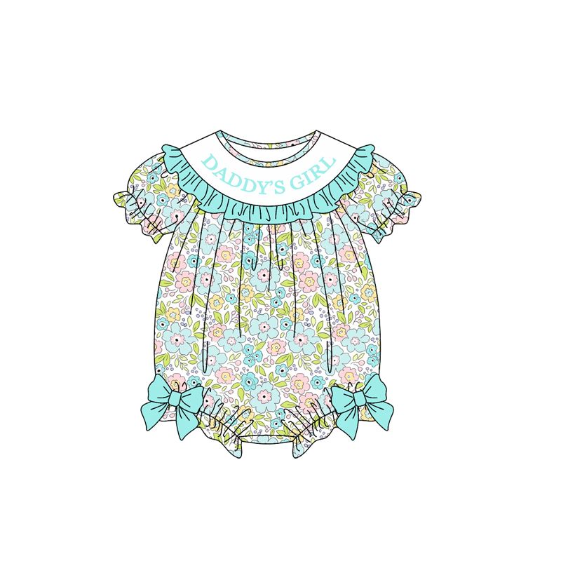 ( Moq 5 ) Preorder Baby Girls Infant Daddy's Girl Floral Green Bows Bubble Romper Clothes