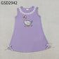 Baby Girls Sleeveless Embroidery Floral Duck Bows Purple Knee Length Dress RTS