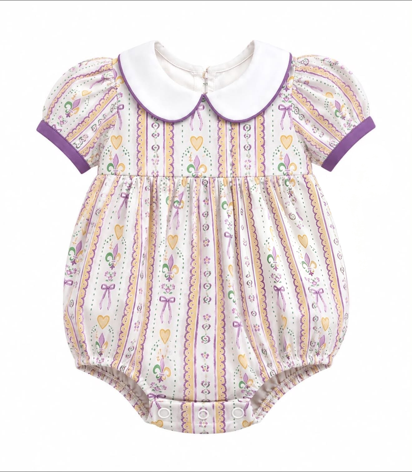 ( Moq 5 ) Preorder Baby Girls Infant Short Sleeves Anchors Hearts Mardi Gras Romper Clothes