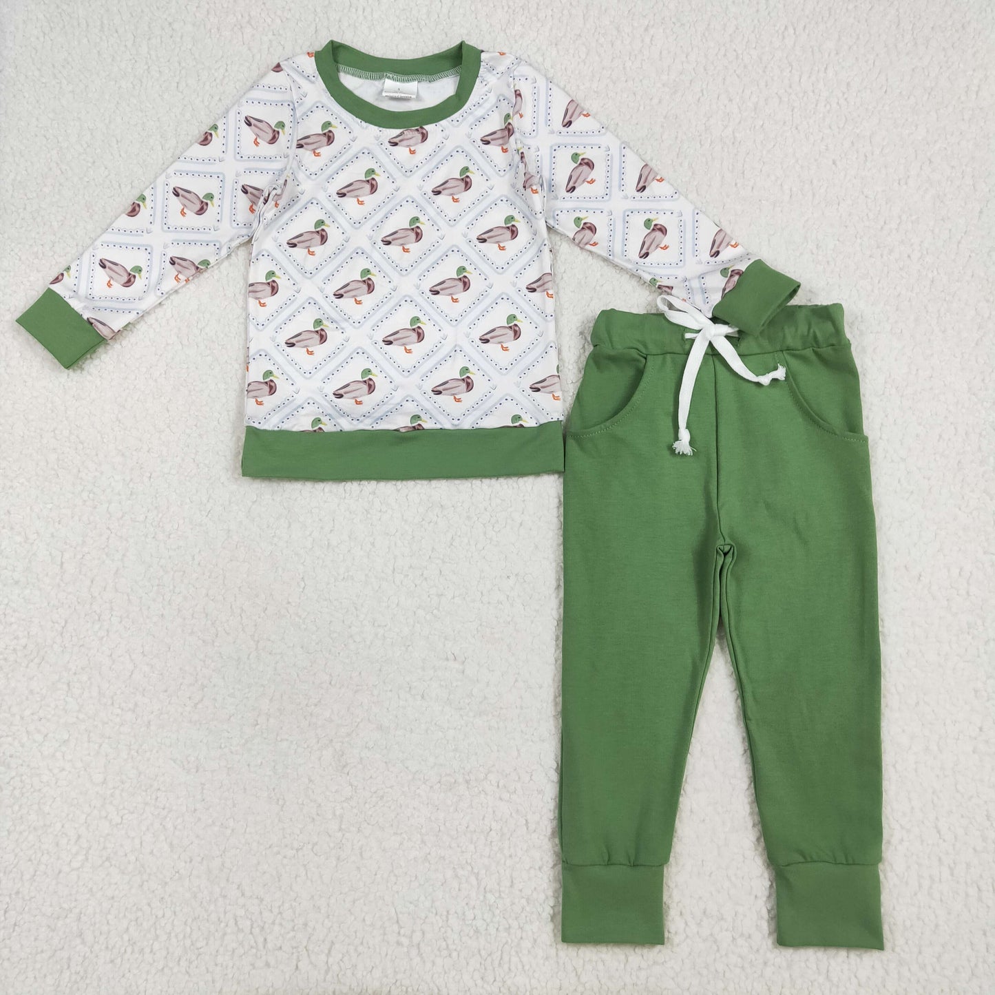 Baby Boy Toddler Long Sleeves Ducks Plaid Sibling Zipper Romper Pajamas Set RTS