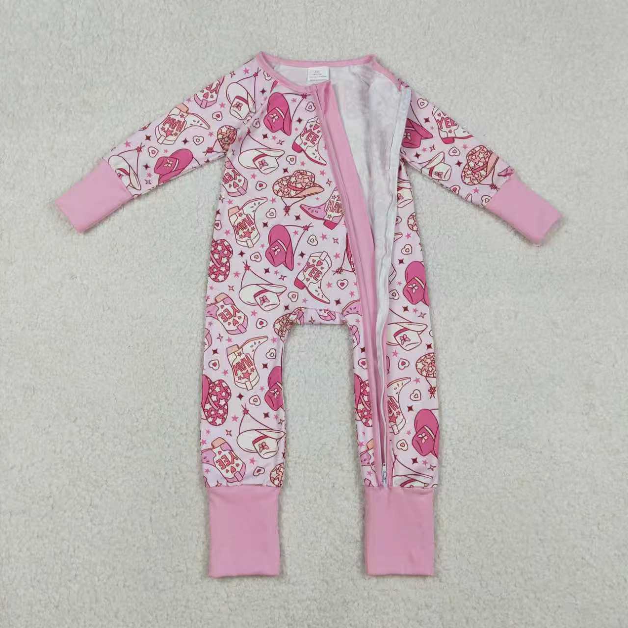Sibling Baby Girls Long Sleeves Hats Boots Hearts Valentine Pink Zipper Footie Romper Pajamas Set RTS
