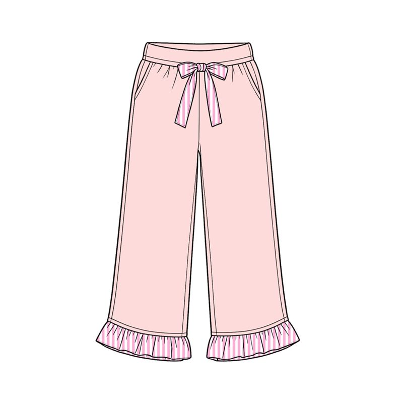( Moq 5 ) Baby Girls Kids Pockets Bows Pants Bottoms Pink Clothes