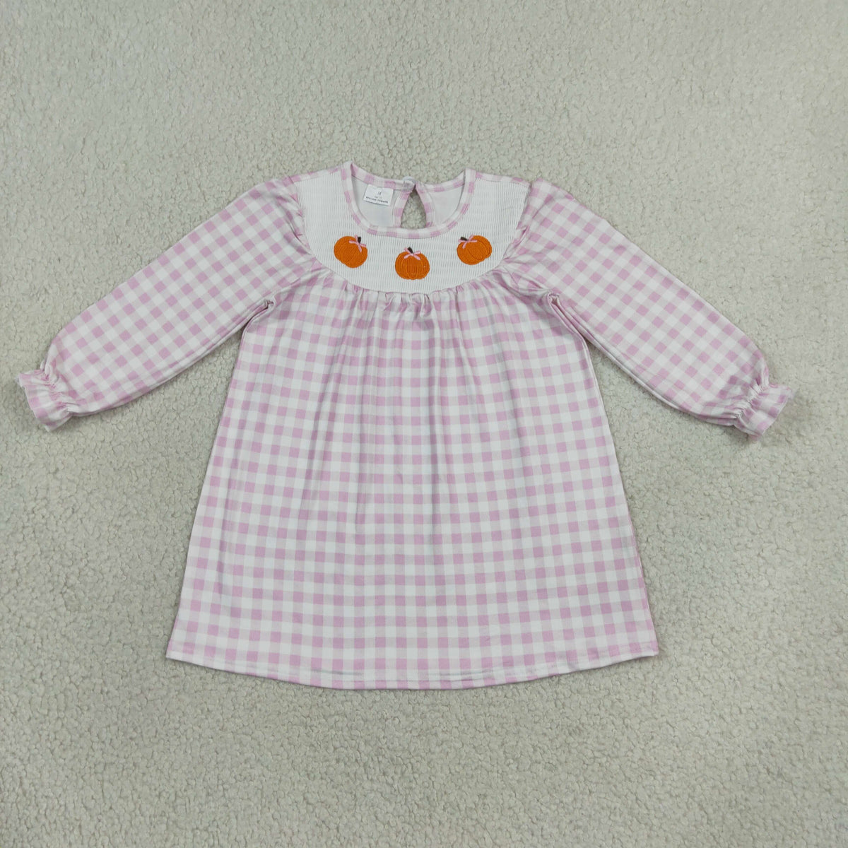 Baby Girls Kids Embroidery Pumpkins Bows Plaid Knee Length Dress Fall Clothes RTS