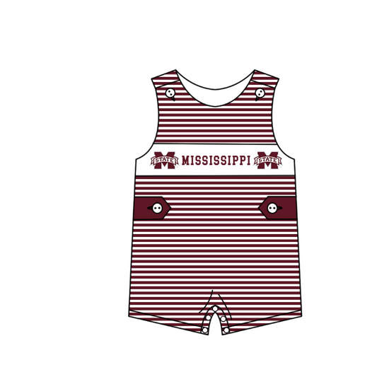 ( Moq 5 ) Baby Boys Kids Sleeveless Dark Red Stripes Team Summer Romper