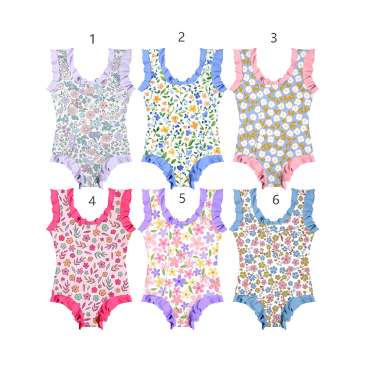 ( Moq 5 Each Style ) Sibling Baby Girls Kids Sleeveless Flower Summer One-piece Swimsuits