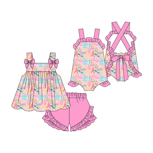 ( Moq 5 Each Style ) Sibling Baby Girls Kids Flower Tops Shorts Summer Set Romper