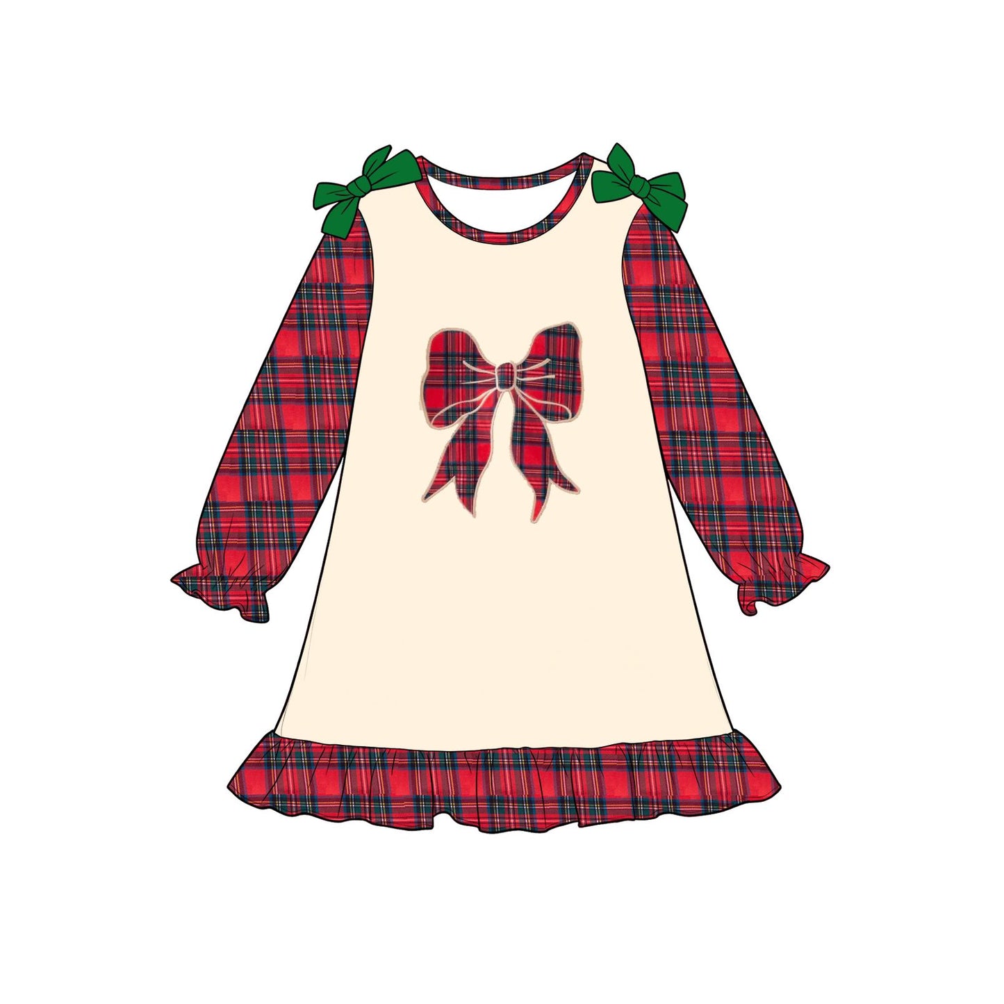 ( Moq 5 ) Preorder Baby Girls Kids Christmas Plaid Bows Knee Length Ruffle Dress Clothes