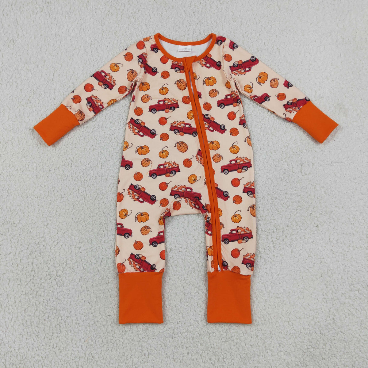 Baby Boys Infant Pumpkins Trucks Fall Zipper Footie Sleeper Romper Clothes RTS