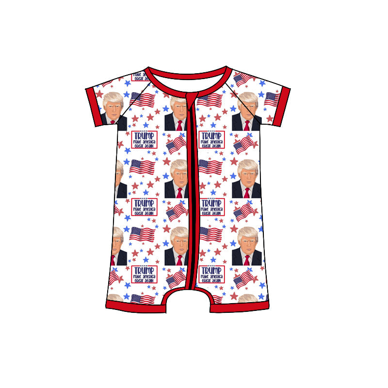 Baby Boy Short Sleeve Flag Zipper Romper Moq 5