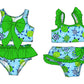 ( Moq 5 Each Style ) Sibling Baby Girls Kids Summer Tops Ruffle Shorts Green Bows Sets Swimsuits