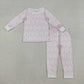 Baby Girls Kids Long Sleeves Rabbits Shirt Pants Easter Pajamas Pink Set RTS