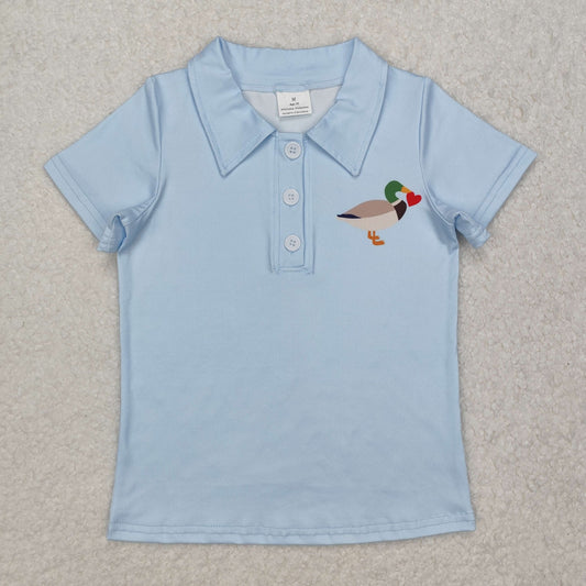 RTS Baby Boy Short Sleeves Duck Heart Blue Buttons Pullover Shirt