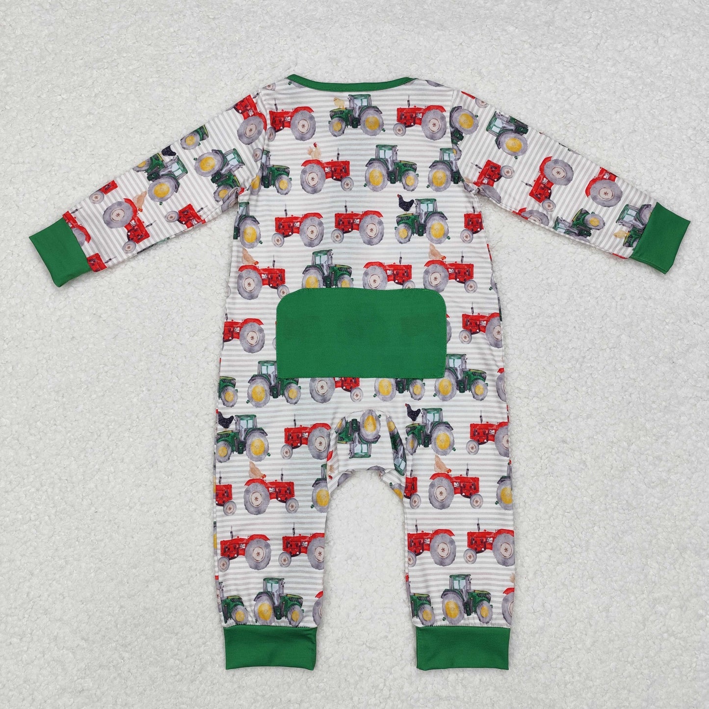 Baby Boy Long Sleeves Farm Tractors Zipper Long Sleeves Bamboo Romper