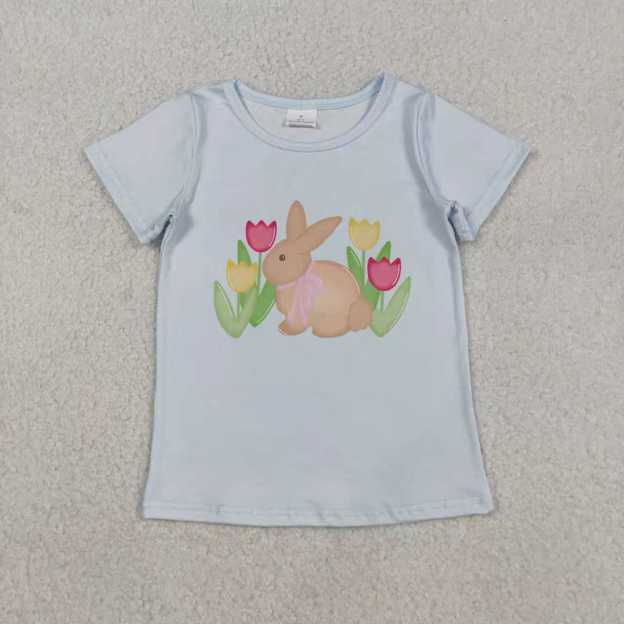 Sibling Baby Kids Short Sleeves Rabbits Eggs Cross Flower Easter Shirts Tops RTS