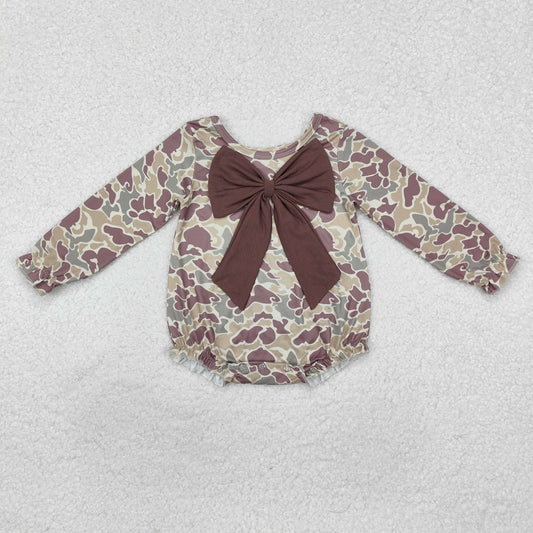 Baby Girl Infant Long Sleeves Bow Camo Bubble Romper