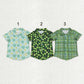 Sibling Baby Boys Short Sleeves St Patrick Buttons Green Clovers Plaid Shirts Tops RTS