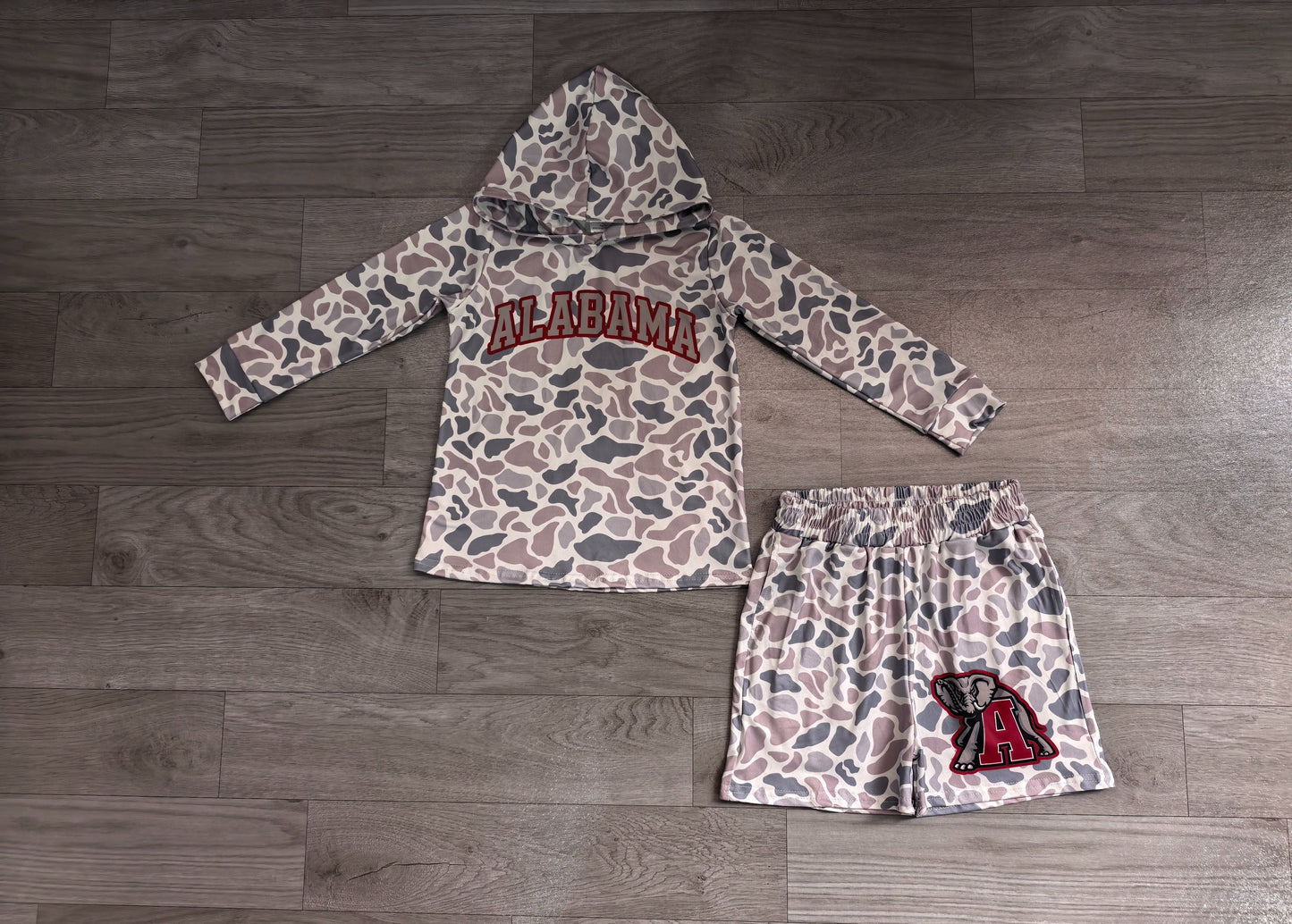 ( No moq ) Preorder Baby Boy Kids Long Sleeves Camo Hoodie Shirt Elephant Shorts Team Set