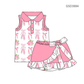( Moq 5 ) Preorder Baby Girls Kids Bows Shoes Flower Buttons Tops Ruffle Skirt Shorts Pink Set Clothes