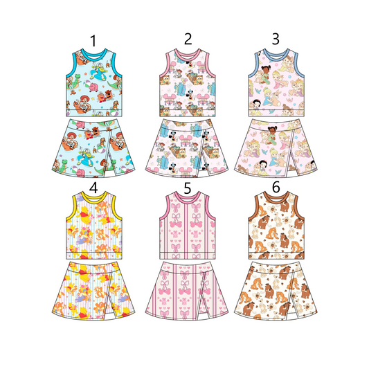 Baby Girl Sleeveless Cartoon Tops Skorts Sibling Set ( Moq 5 Each Style ) 4.2
