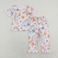 Sibling Baby Boys Girls Short Sleeves Dogs Flower Eggs Carrots Trucks Easter Romper Pajamas Sets RTS