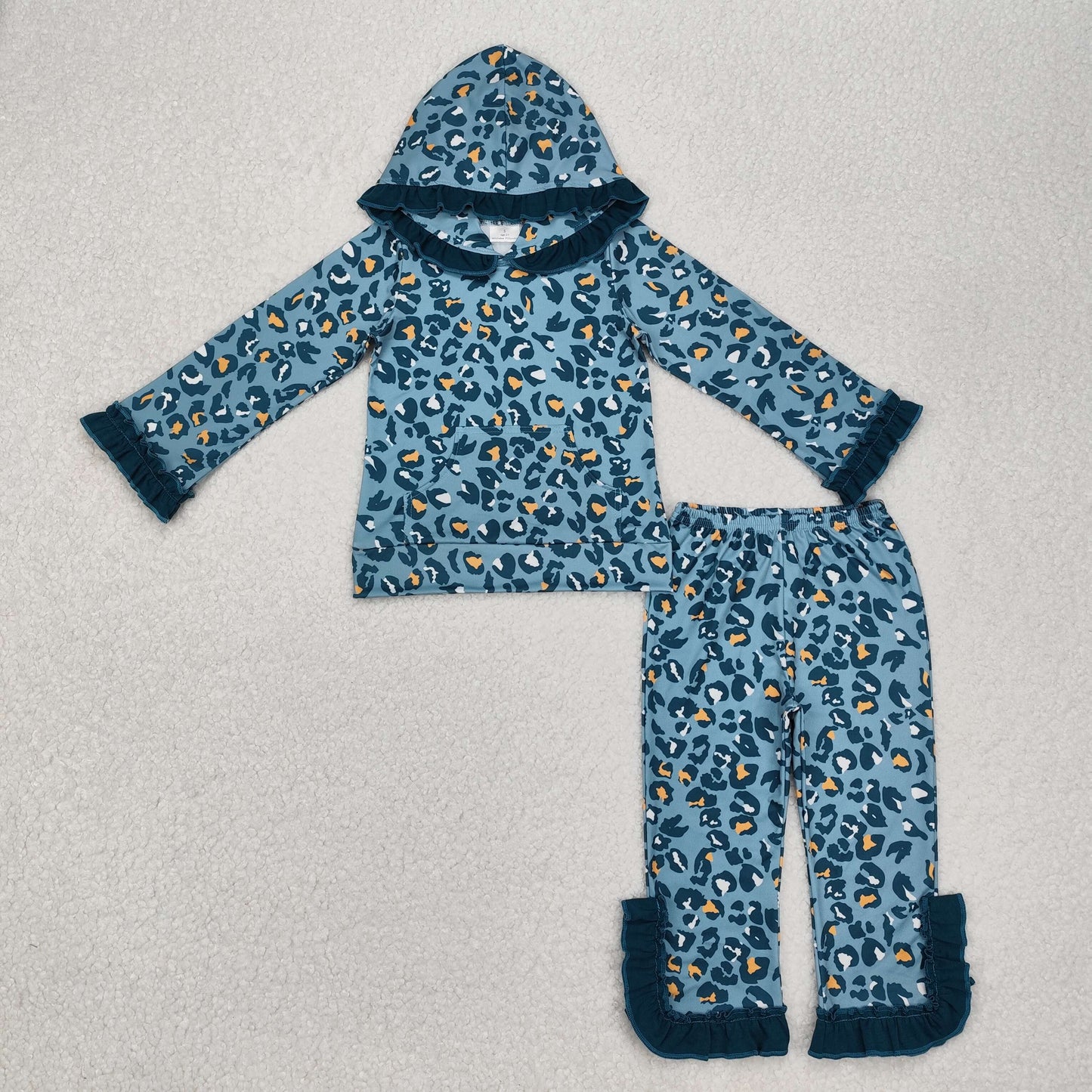 Baby Girl Long Sleeves Green Leopard Hoodie Tops Pants Clothes Set