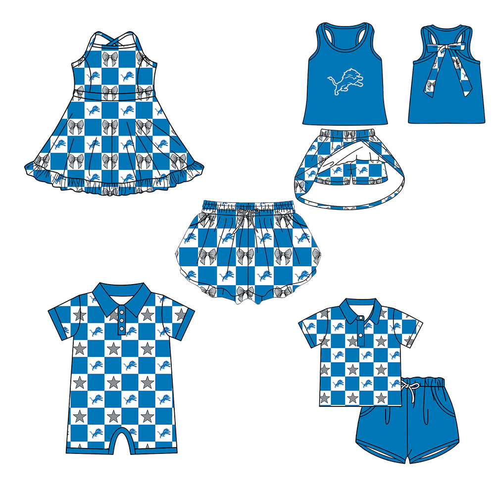 ( Moq 5 Each Style ) Baby Boys Girls Toddler Lions Bows Team Sibling Shorts Dress Sets Clothes