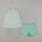 Baby Girls Kids Sleeveless Stripes Pockets Tops Green Shorts Clothes Set RTS