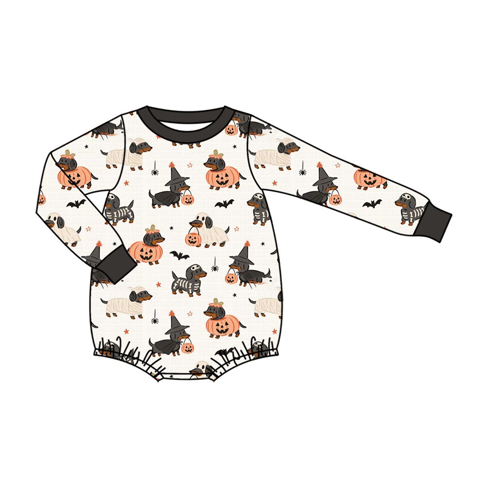 ( Moq 5 ) Preorder Baby Boys Infant Halloween Dogs Pumpkins Bubble Romper Clothes
