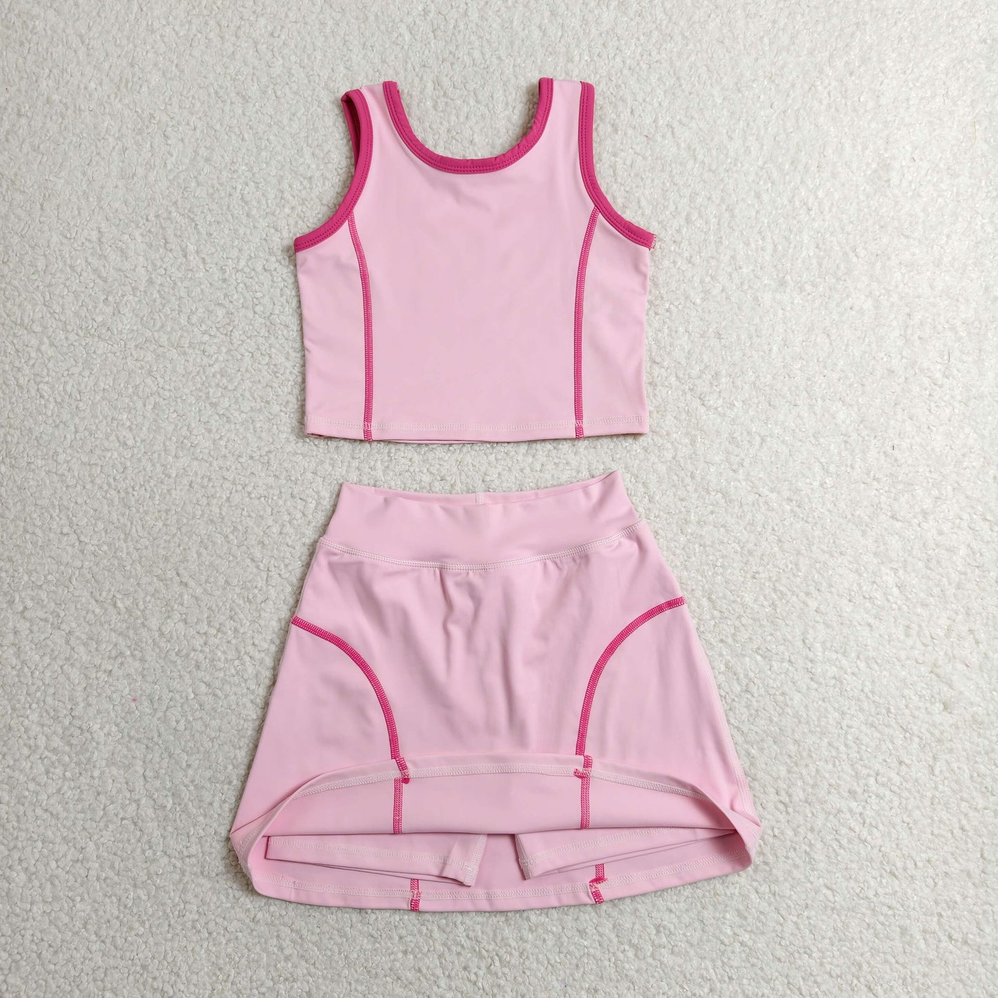 Baby Girl Pink Sleeveless Vest Tops Shorts Skirt Skort Yoga Active Set RTS