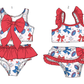 ( Moq 5 Each Style ) Sibling Baby Girls Kids Football Bows Tops Ruffle Shorts Sets 4th of July Swimsuits
